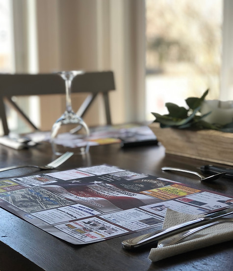 Rustic Restaurant table setting with printed advertising  paper placemat