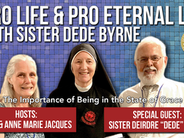 Sister Dede Byrne smiling with Yves and Anne Marie Jacques