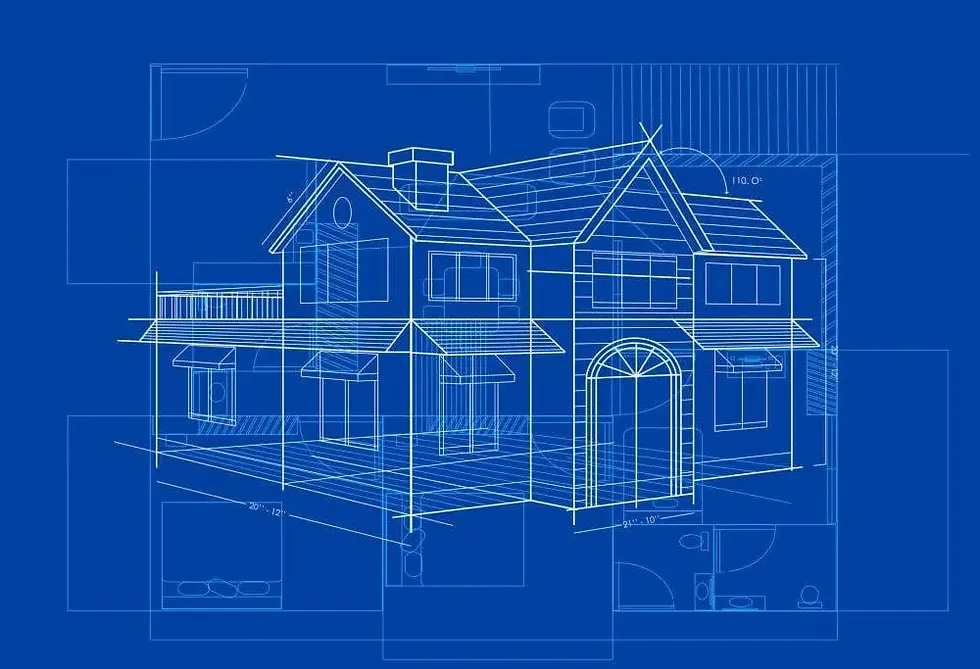 Architectural blueprint showing the floor plan of a residential home.