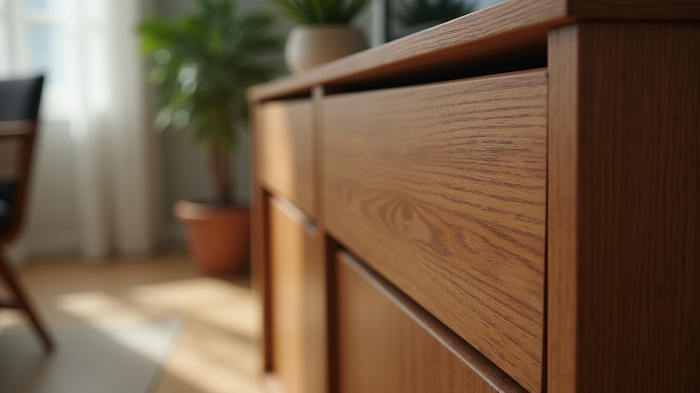 Close-up view of a beautifully crafted wooden furniture piece
