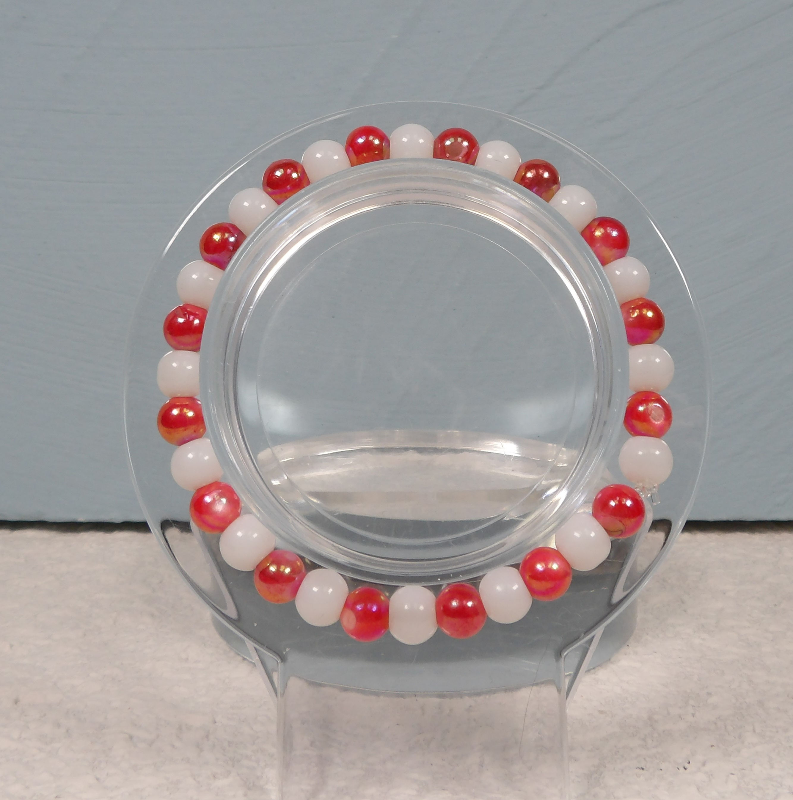 White & Iridescent Coral Beaded Bracelet