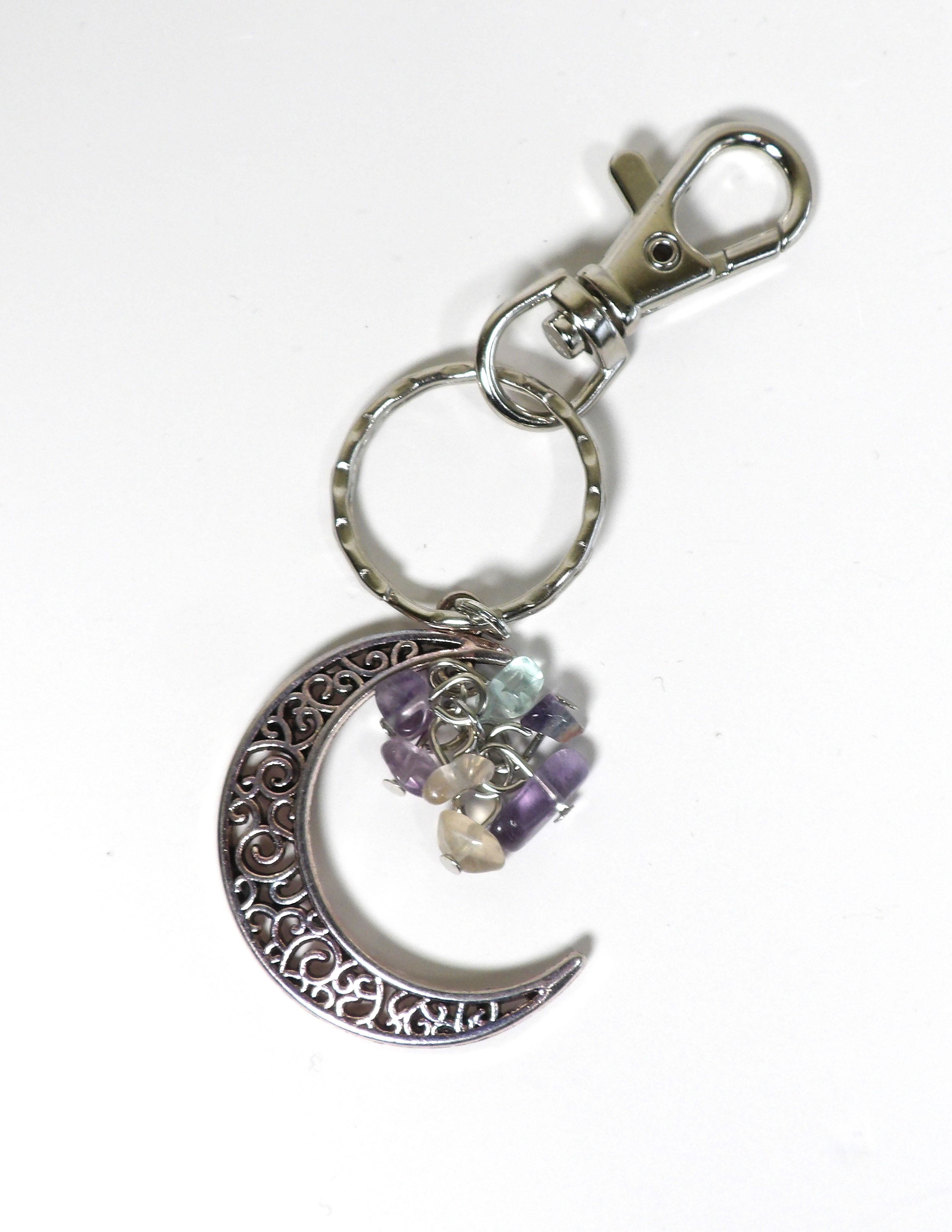 Moon and Stone Keychain