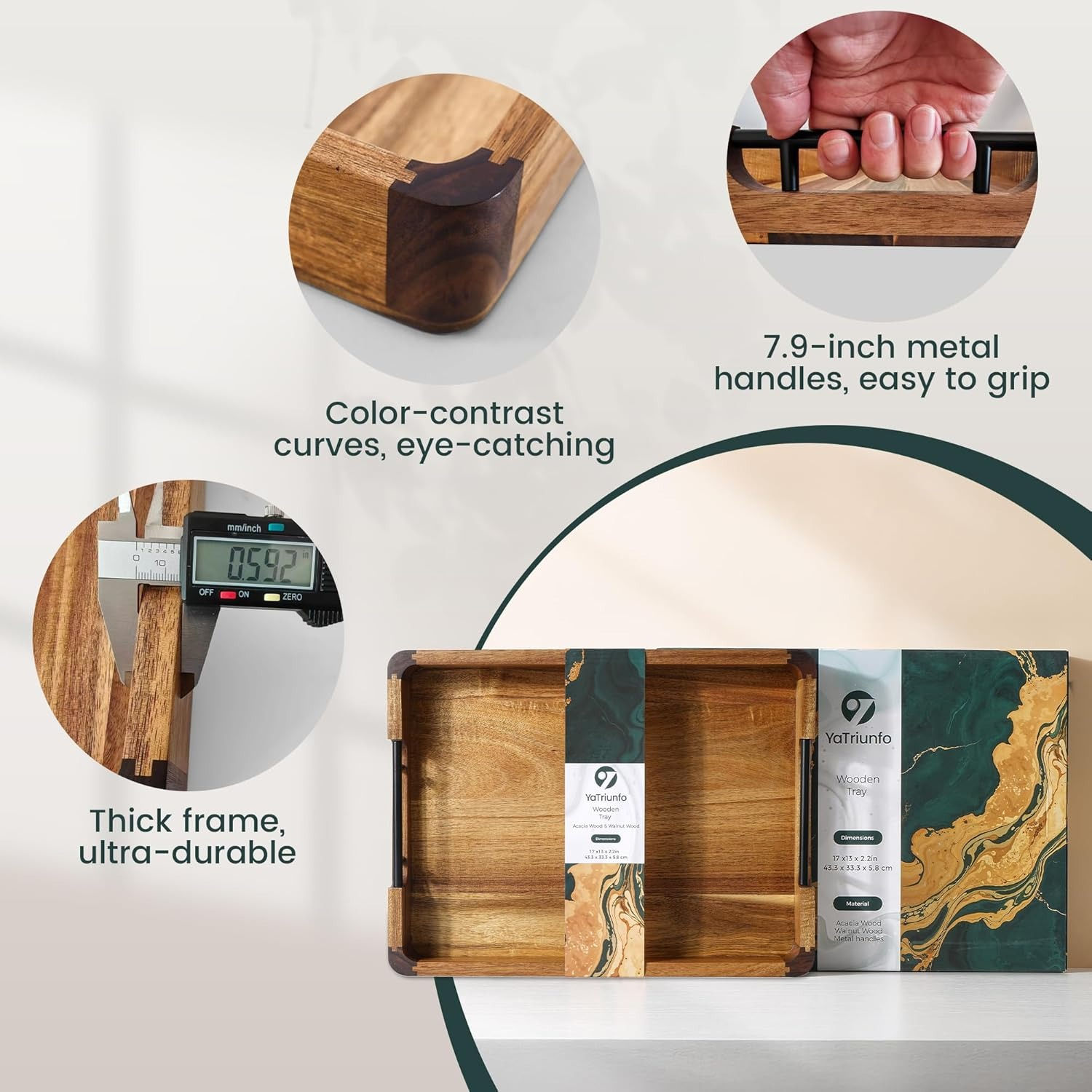 Wood Serving Tray with Handles