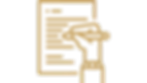 Symbolgrafik - Schriftstück mit schreibender Hand und Stift in goldener Farbe