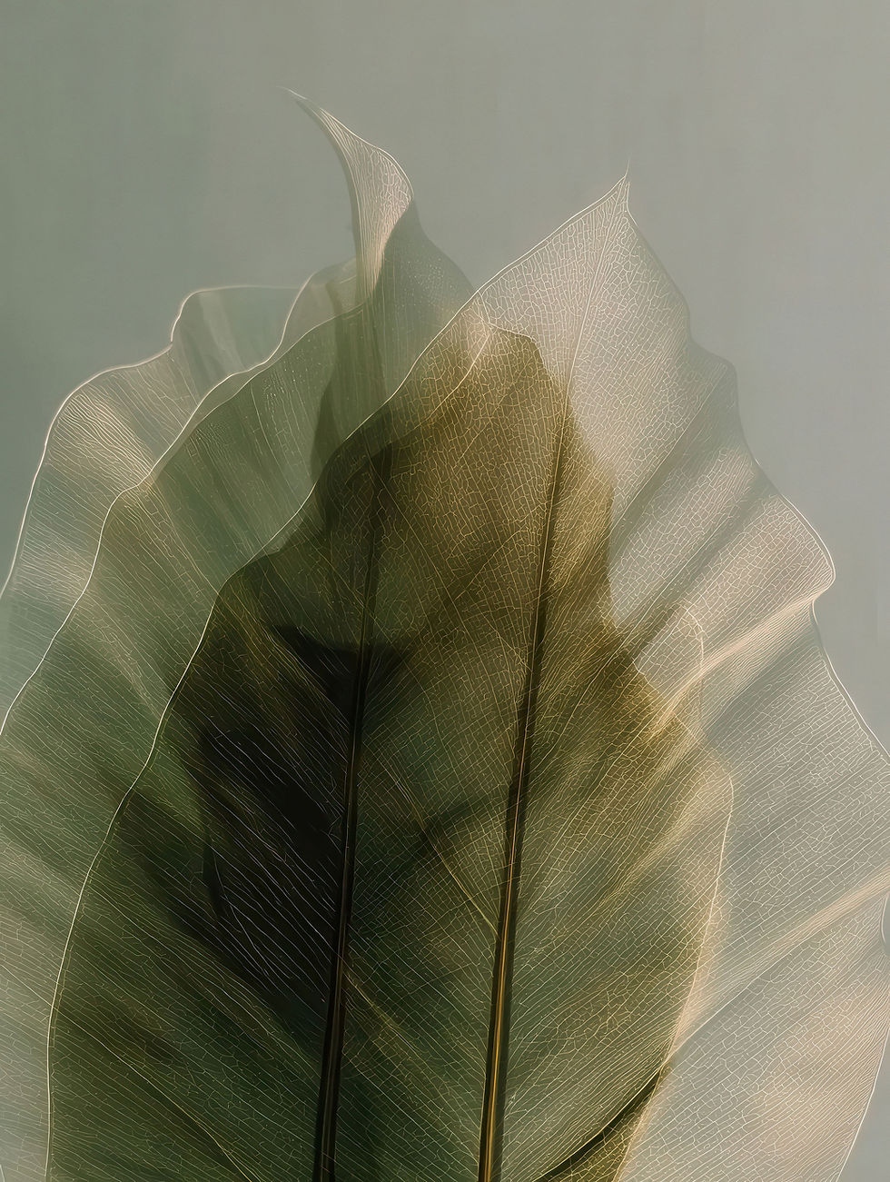 Translucent green leaves with prominent veins.