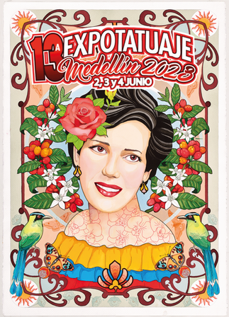 Tattoo convention poster by Cristopher Mendez for the Expo Tatuaje Medellin 2023