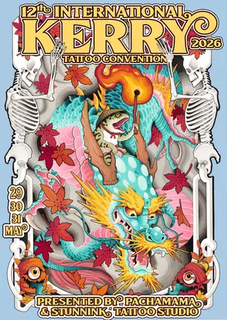 Tattoo convention poster by Cristopher Mendez for the Kerry Tattoo Convention 2026