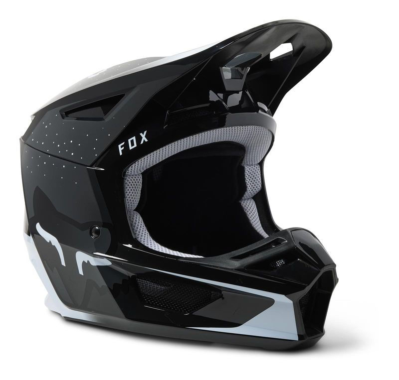 Casque Cross Injecté FOX V2 Mips Déco Vize noir gris vue de profil