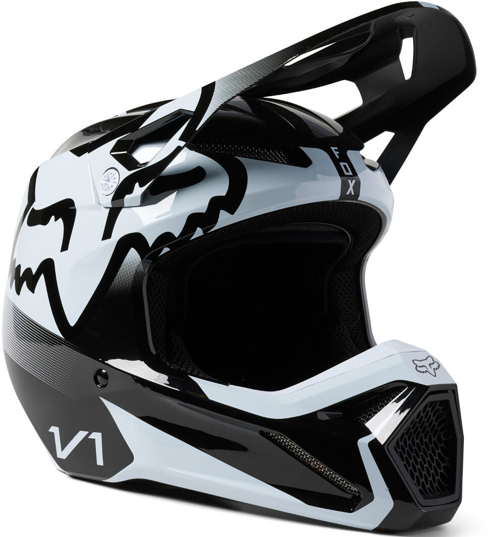 Miniature : Casque Cross Injecté FOX V1 Leed Mips vue de profil Noir/Blanc