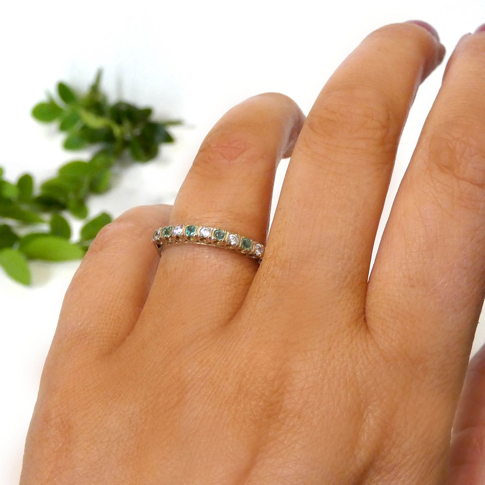 Thumbnail: 9ct Yellow Gold Emerald & Clear Cubic Zirconia Claw Set Band.