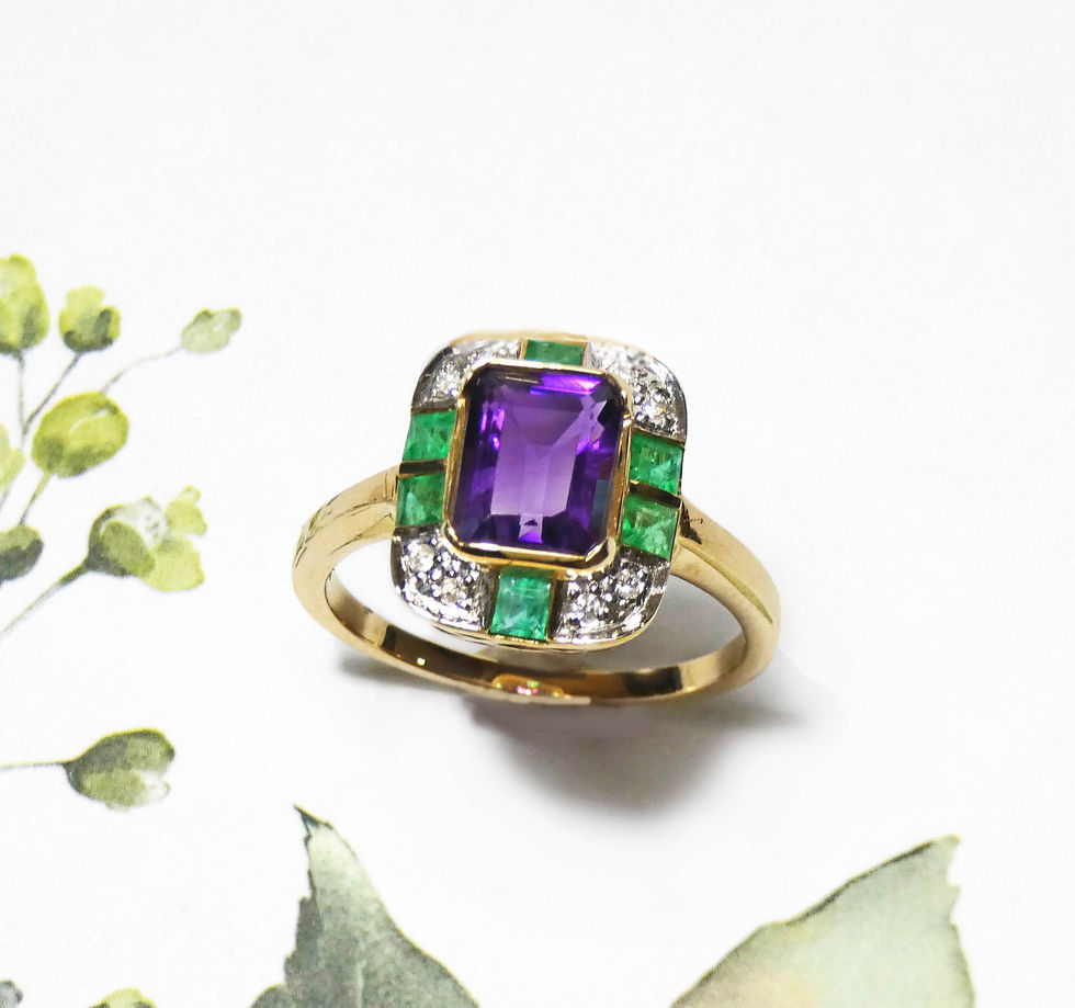 Thumbnail: Amethyst, Emerald & Diamond Ring