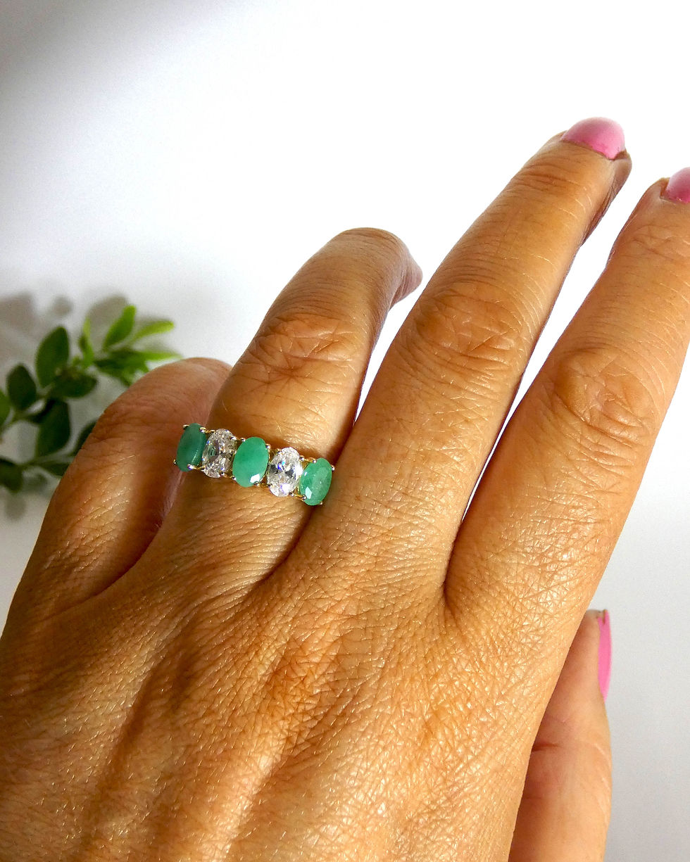 Thumbnail: 5 Stone Emerald & Clear CZ Ring