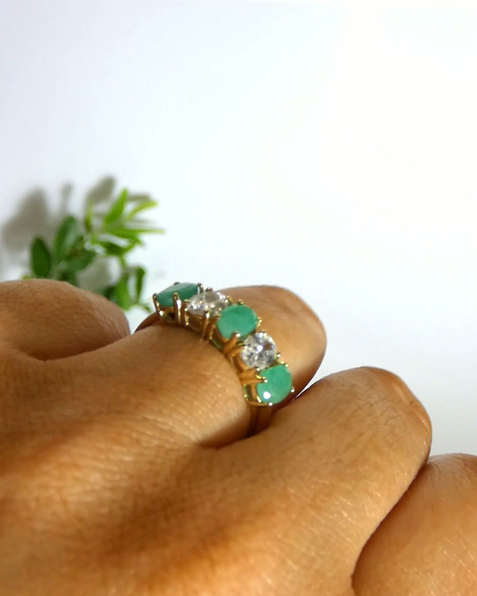 Thumbnail: 5 Stone Emerald & Clear CZ Ring