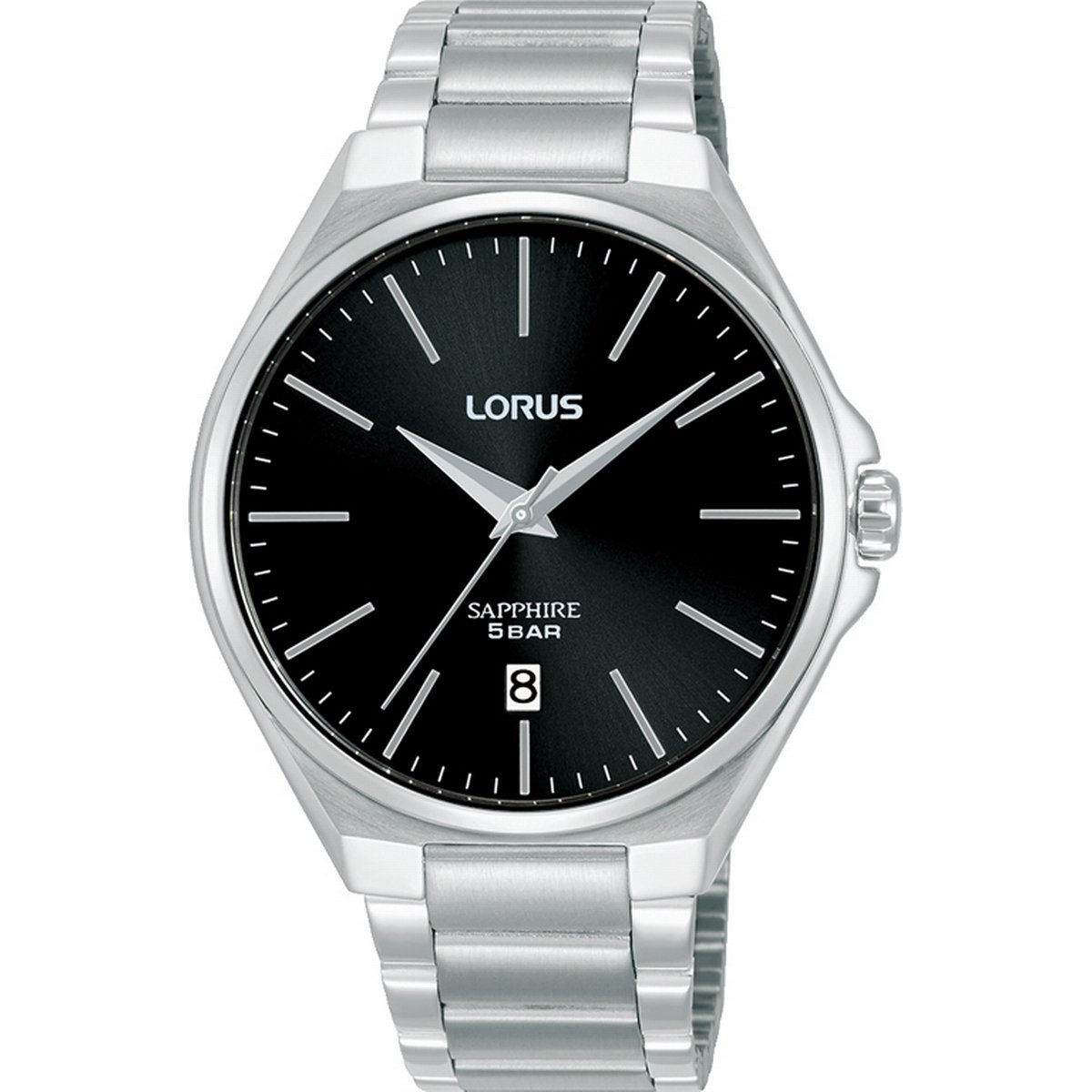LORUS QUARTZ GENTS STAINLESS STEEL BLACK DIAL BRACELET WATCH