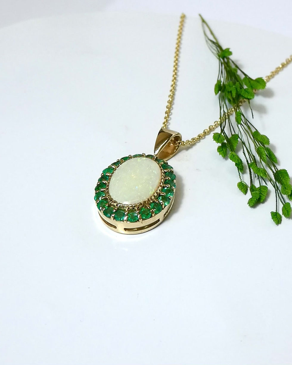 Thumbnail: Oval Opal & Emerald Pendant