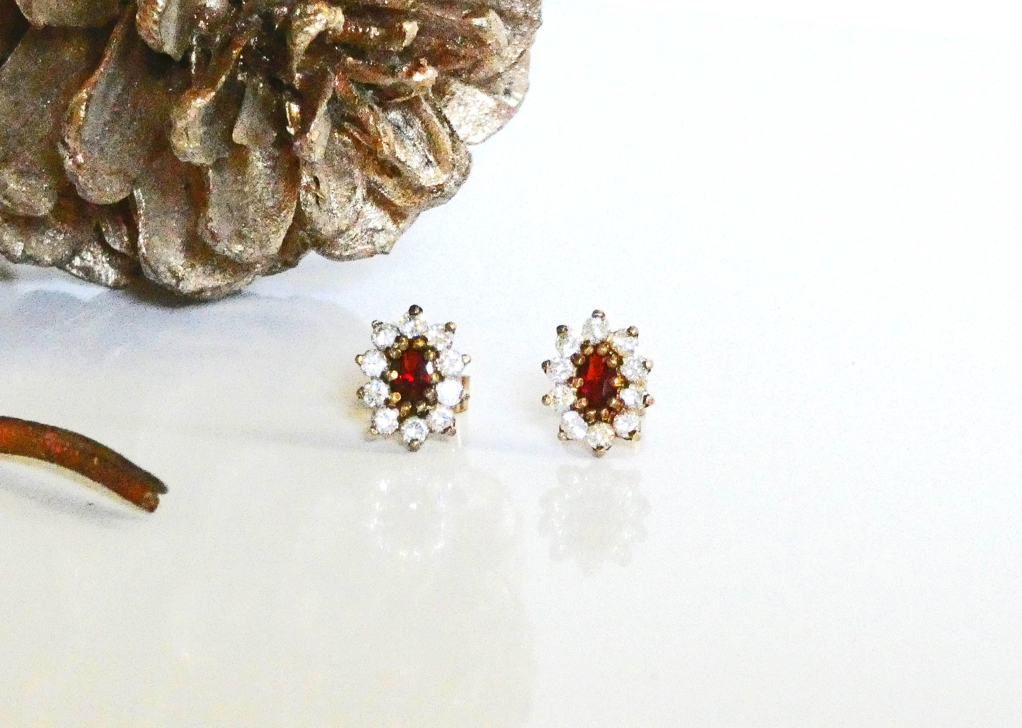 Garnet & CZ Oval Cluster Earrings