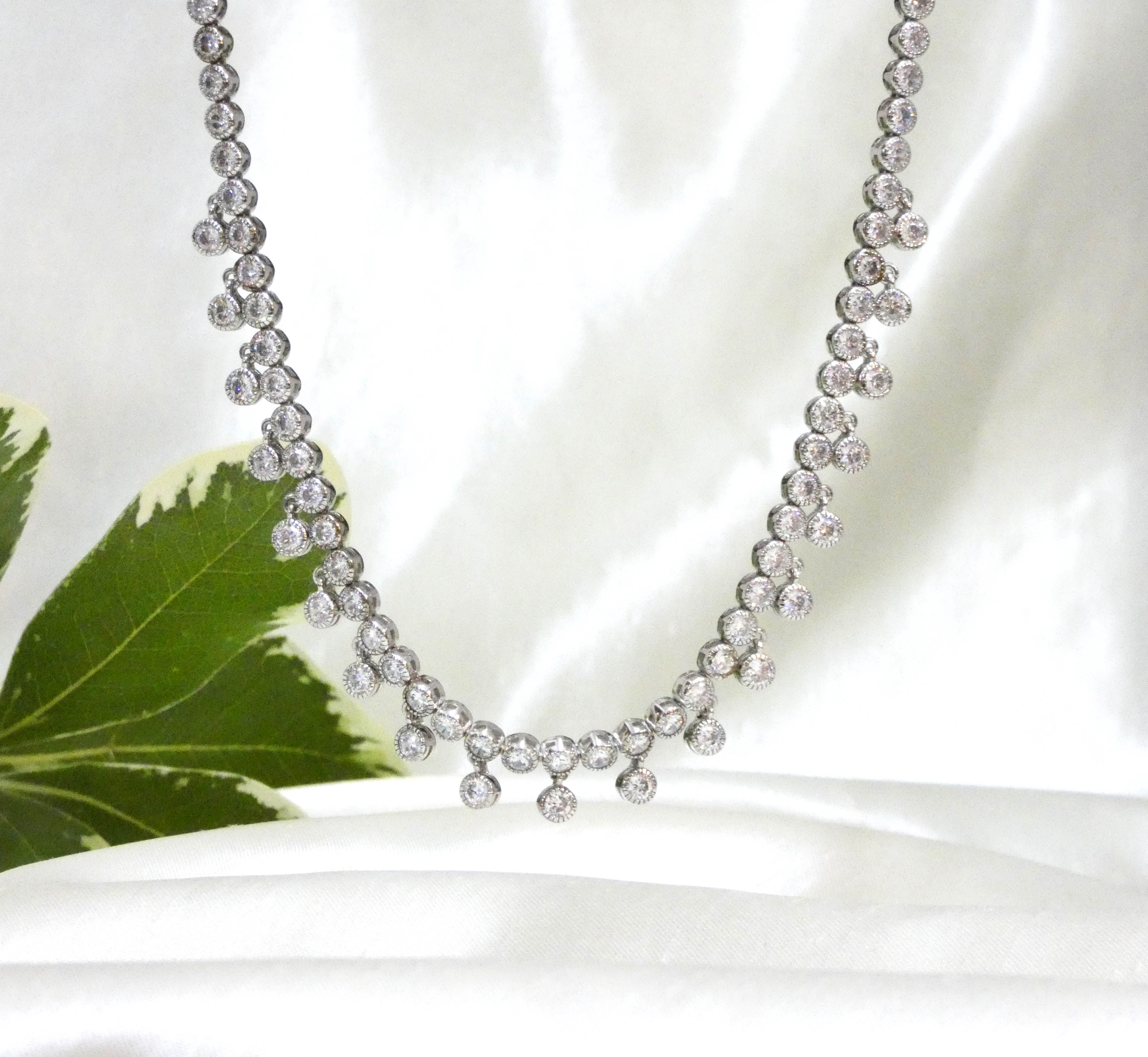 Sterling Silver Round CZ Tennis Drop Necklace