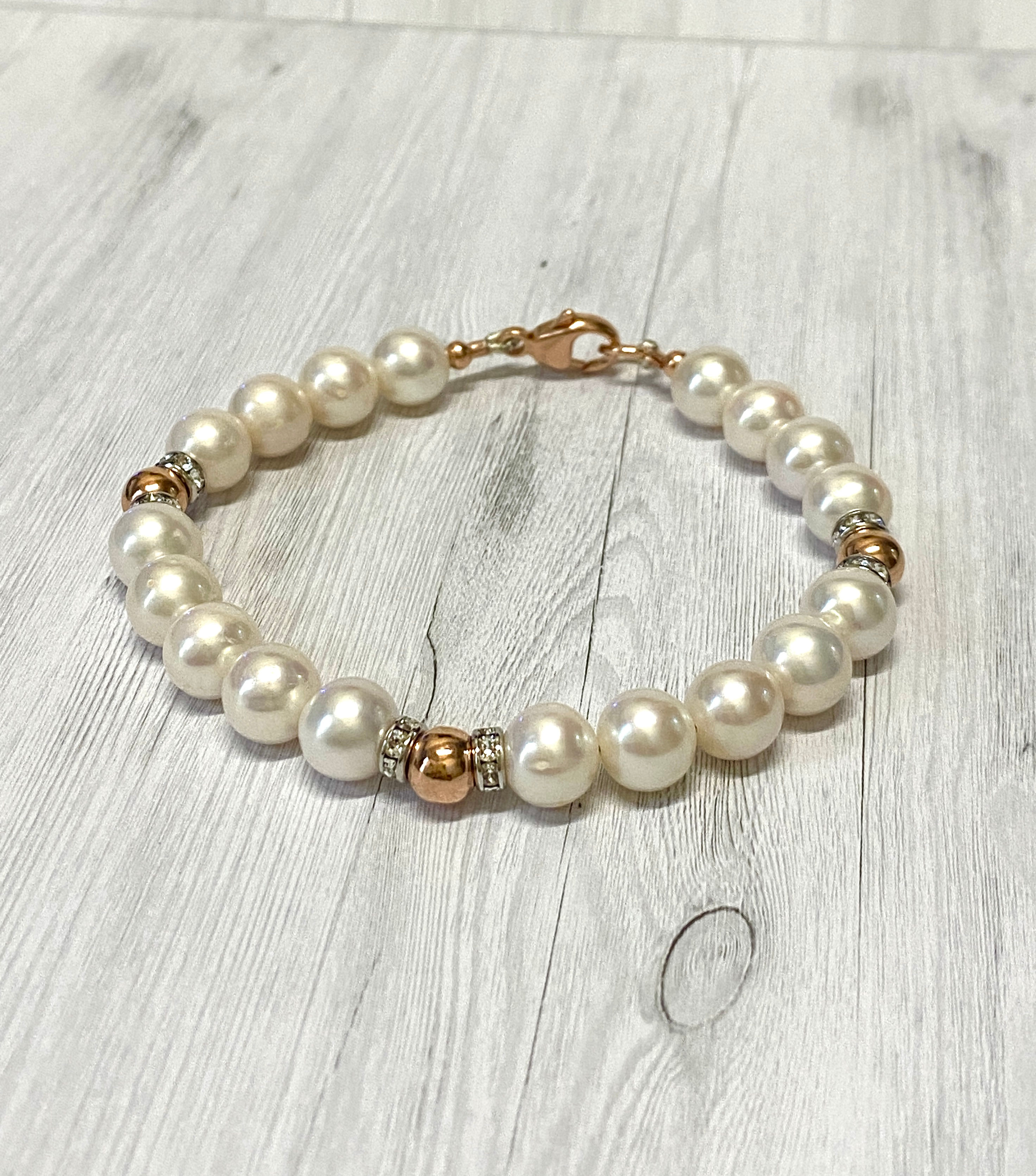 Noriko Freshwater Cultured Pearl Bracelet With Rose Plated Beads
