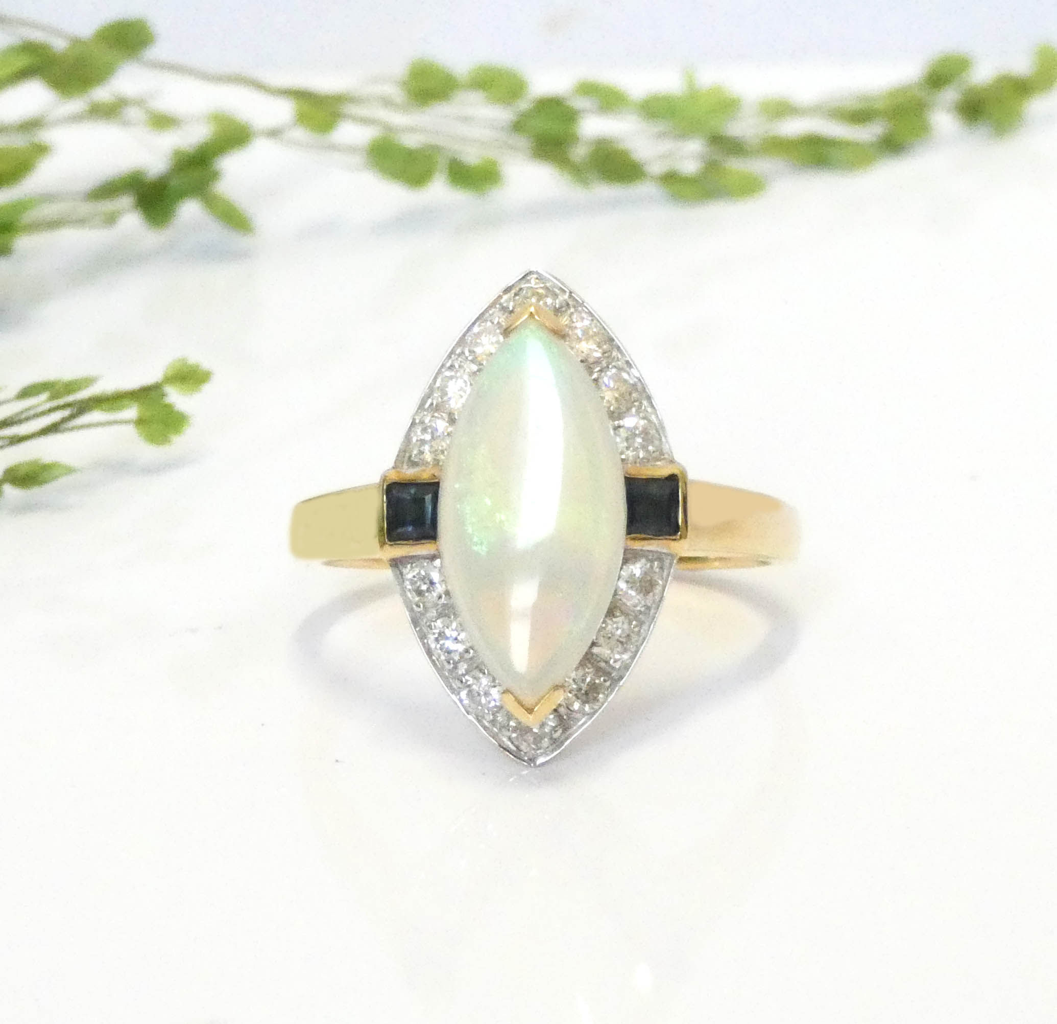 Marquise Opal, Sapphire & Diamond Ring