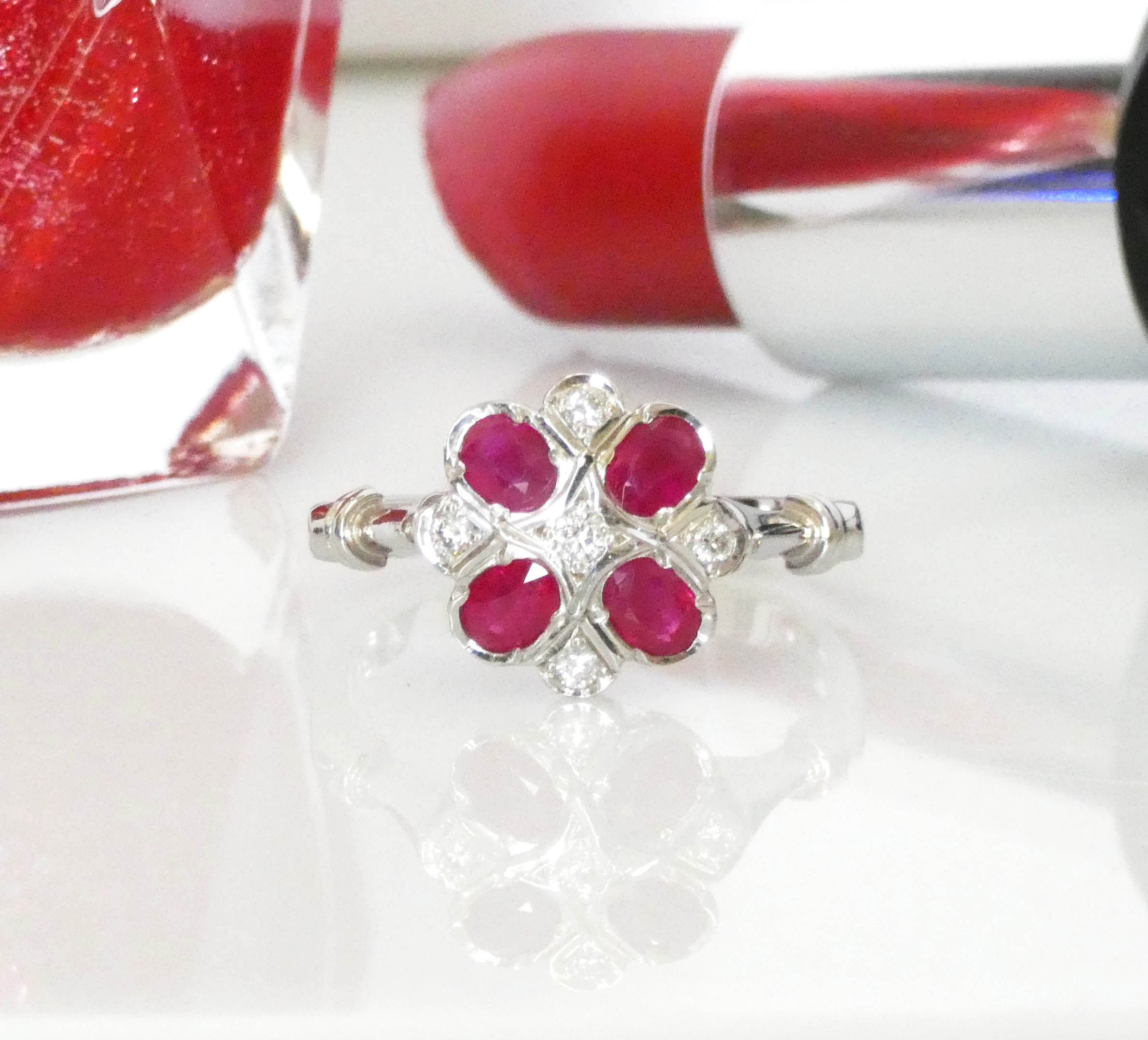 Oval Ruby & Diamond Cluster Ring