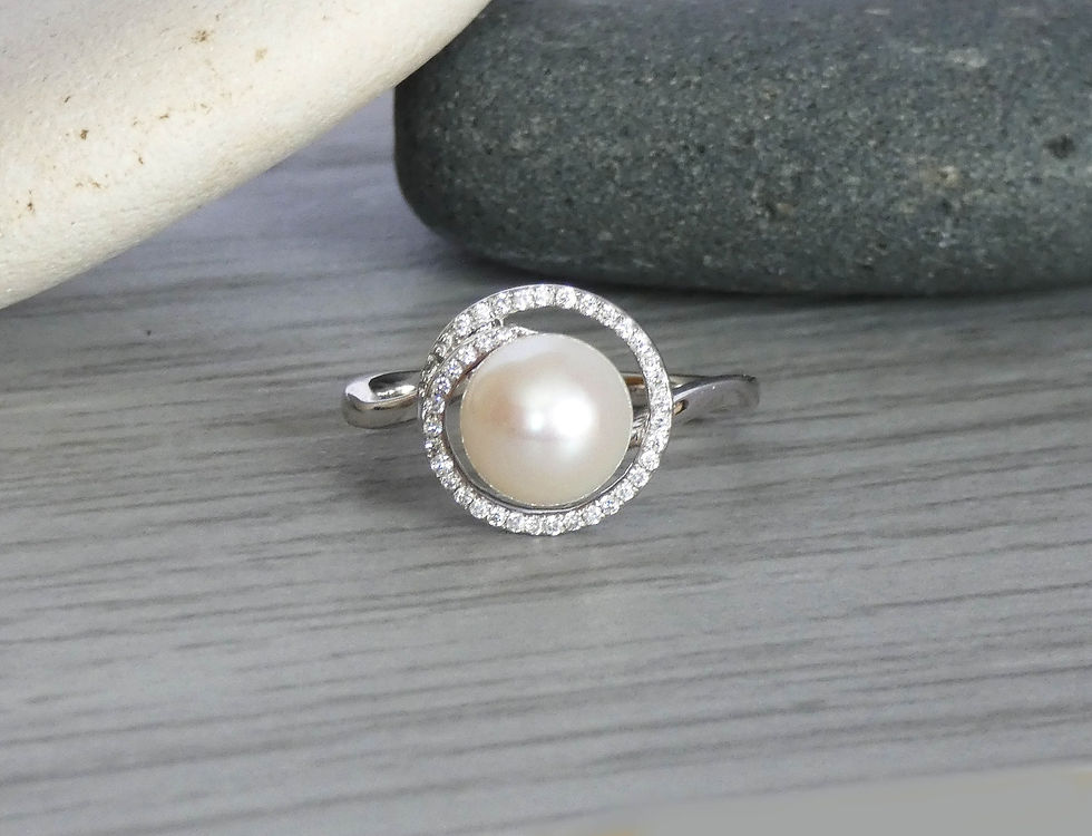 Thumbnail: Cultured Pearl & Diamond Swirl Ring