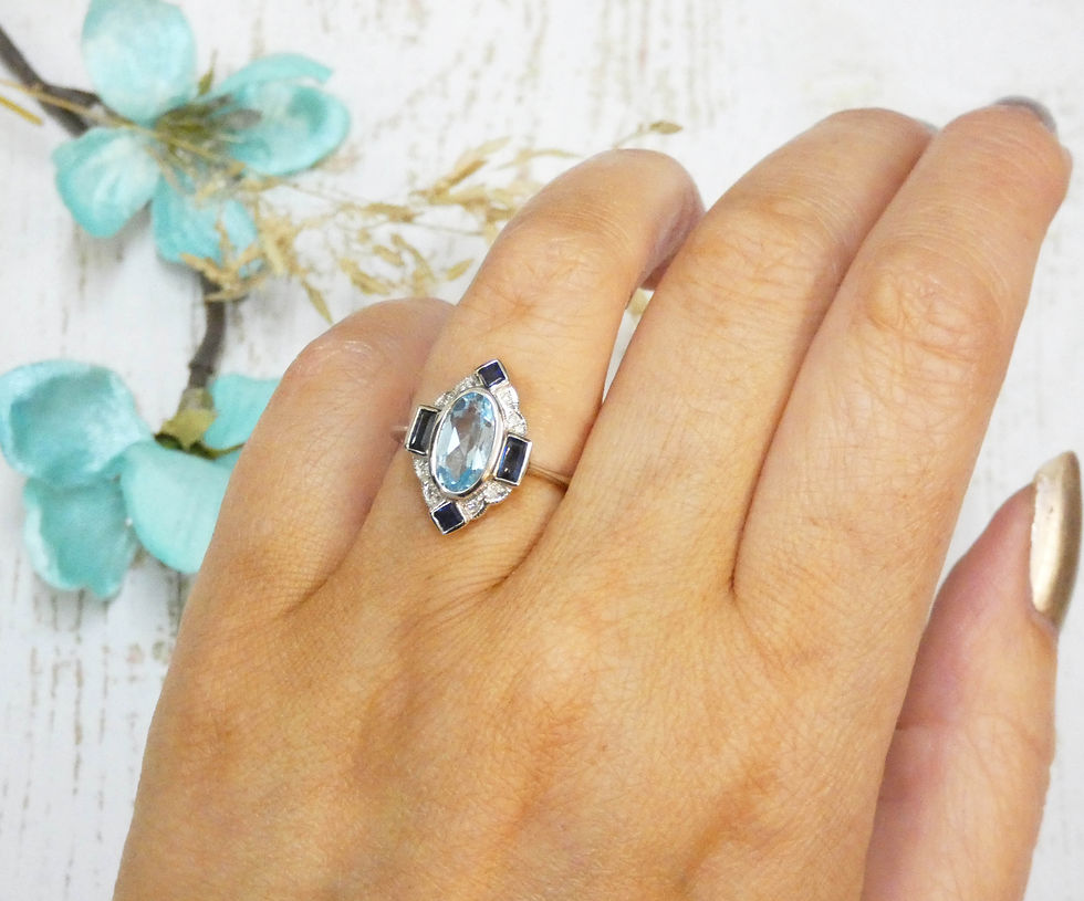 Thumbnail: Blue Topaz,Sapphire & Diamond Kite Shape Ring