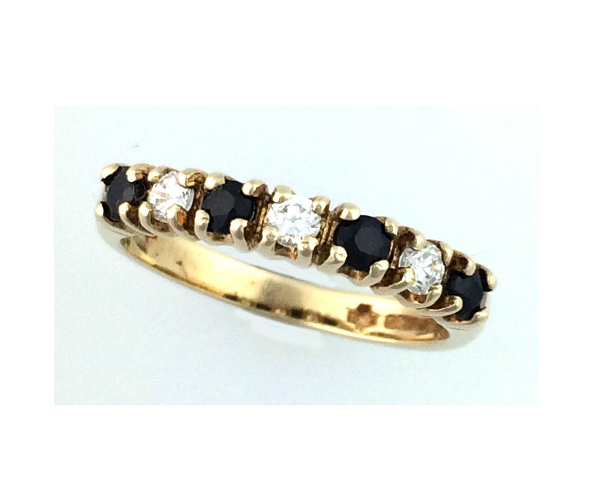 9ct Yellow Gold Sapphire & Clear Cubic Zirconia Claw Set Band.