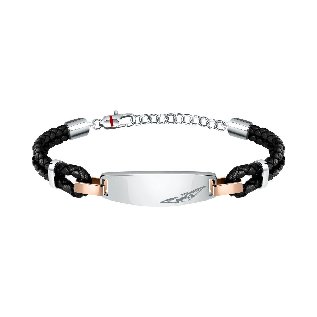 SECTOR BANDY BRACELETSTAINLESS STEEL & RG WITH BLACK LEATHER STRING 22CM