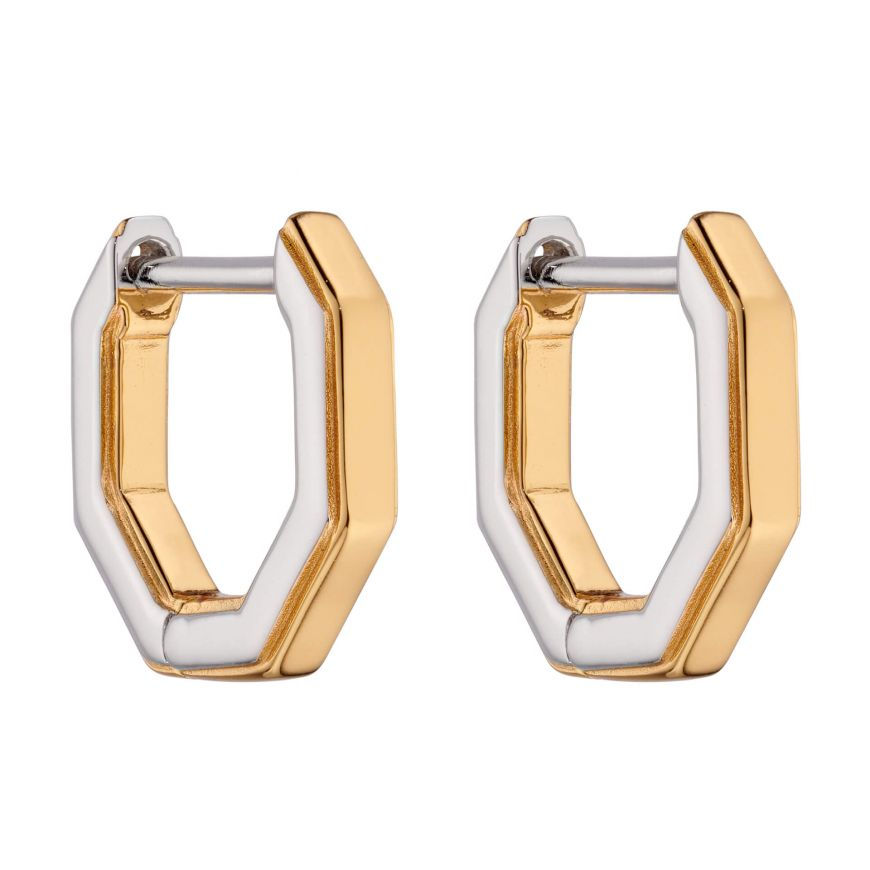 Layered Octagon Hoop Earrings With Yellow Gold Plating