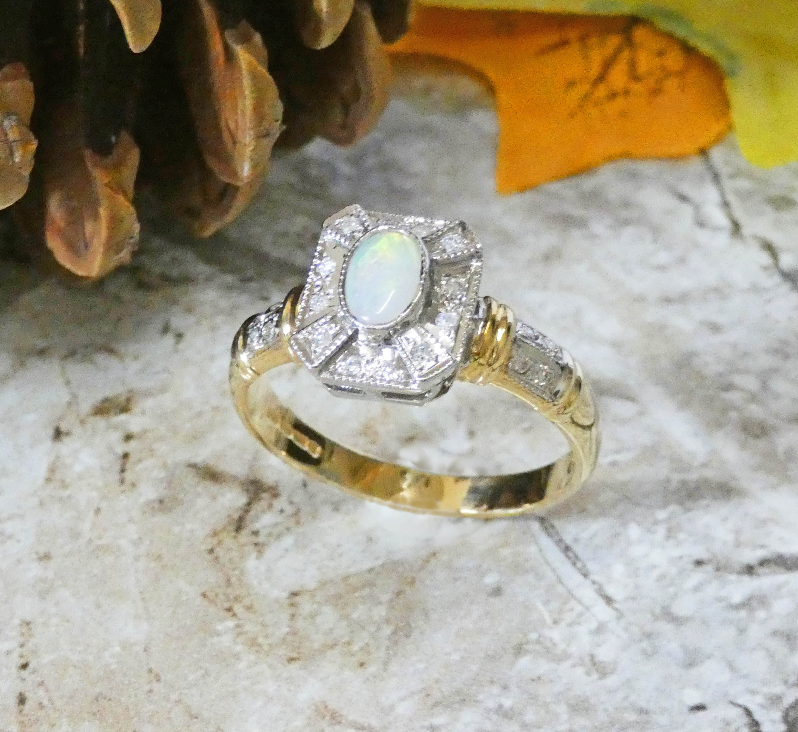 Vintage Style Opal & Diamond Ring