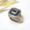 Thumbnail: Yellow & White Gold Square Sapphire & Diamond Cluster Ring