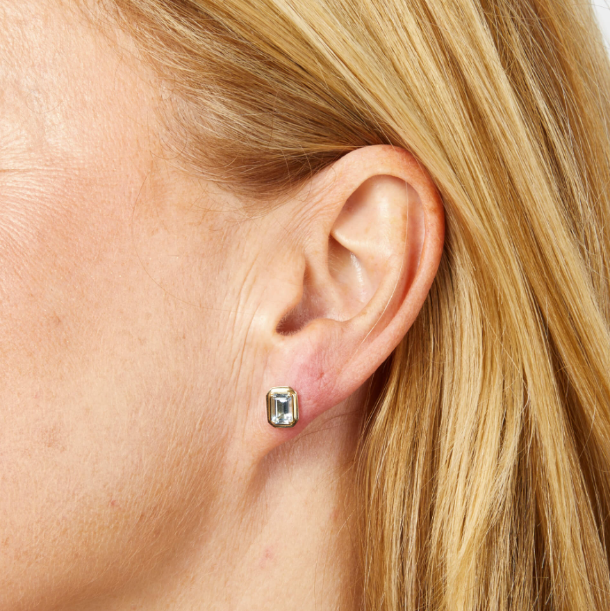 Thumbnail: Elongated Octagon Aquamarine Pendant & Earring Set