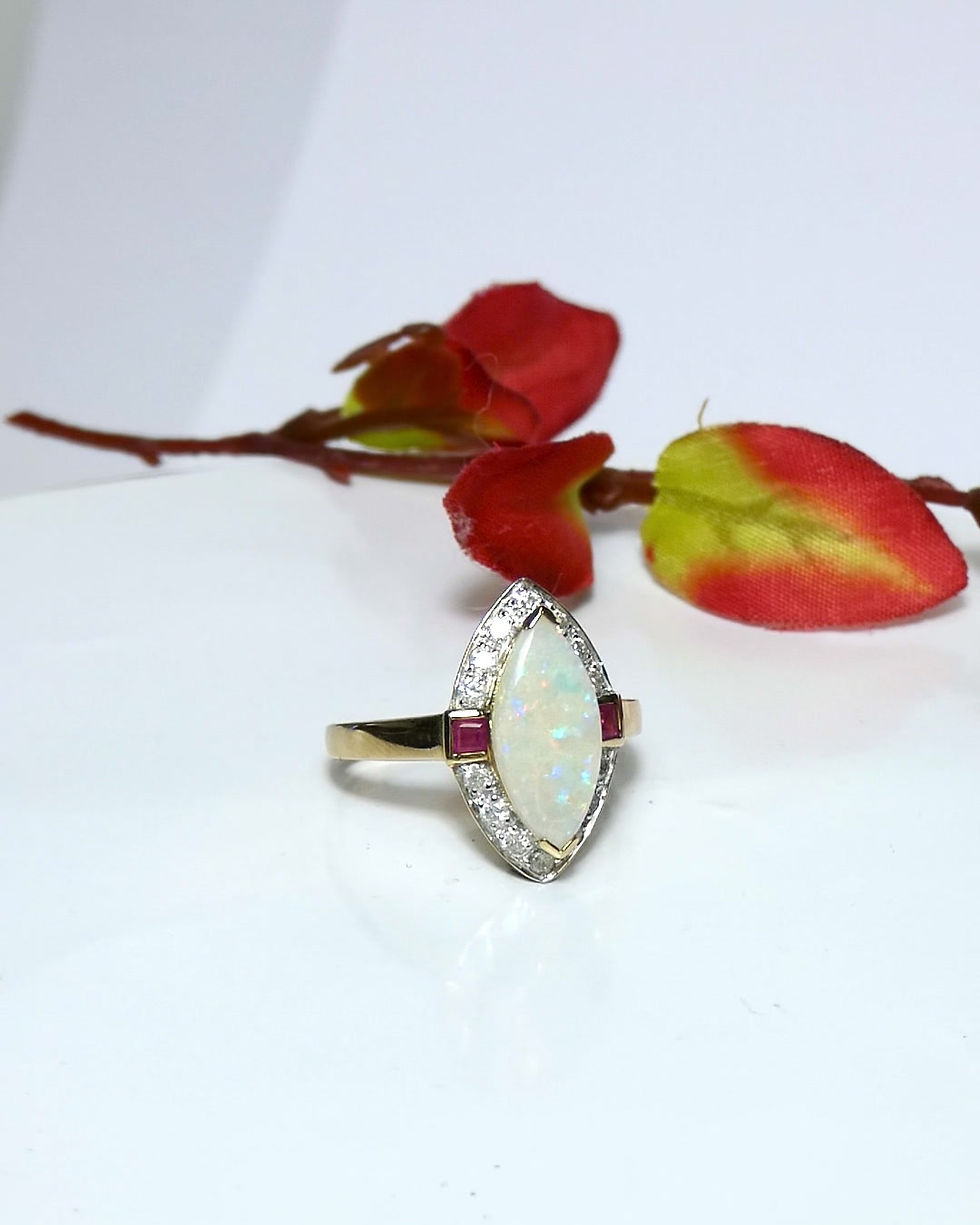 Thumbnail: Marquise Opal, Ruby & Diamond Ring