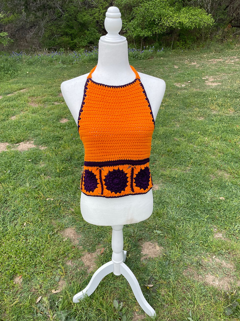Orange w/ Purple Flower Halter Top