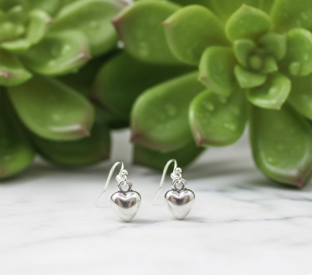 Silver Petite Heart Dangle Earrings