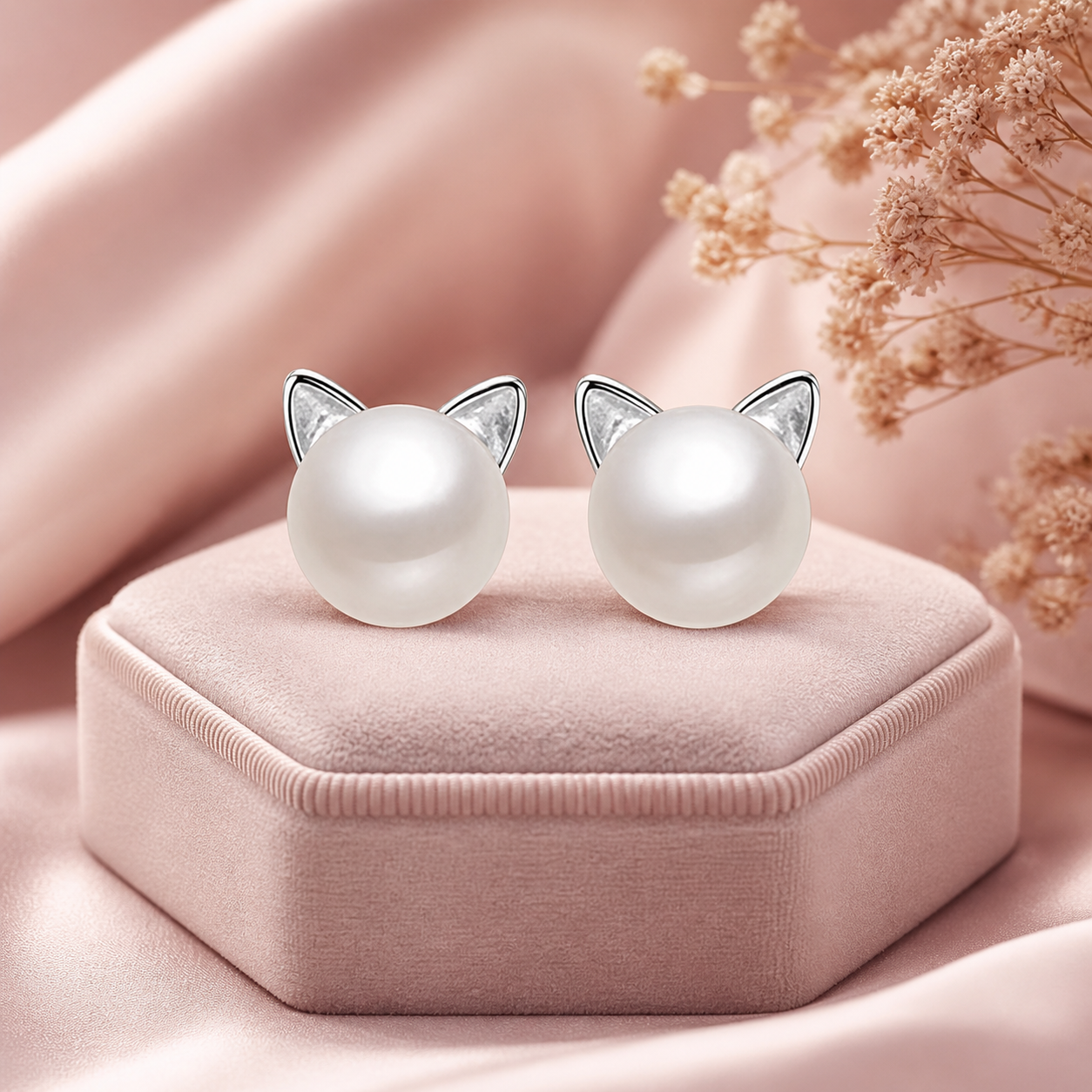 Kitty Cat Pearl Stud Earrings