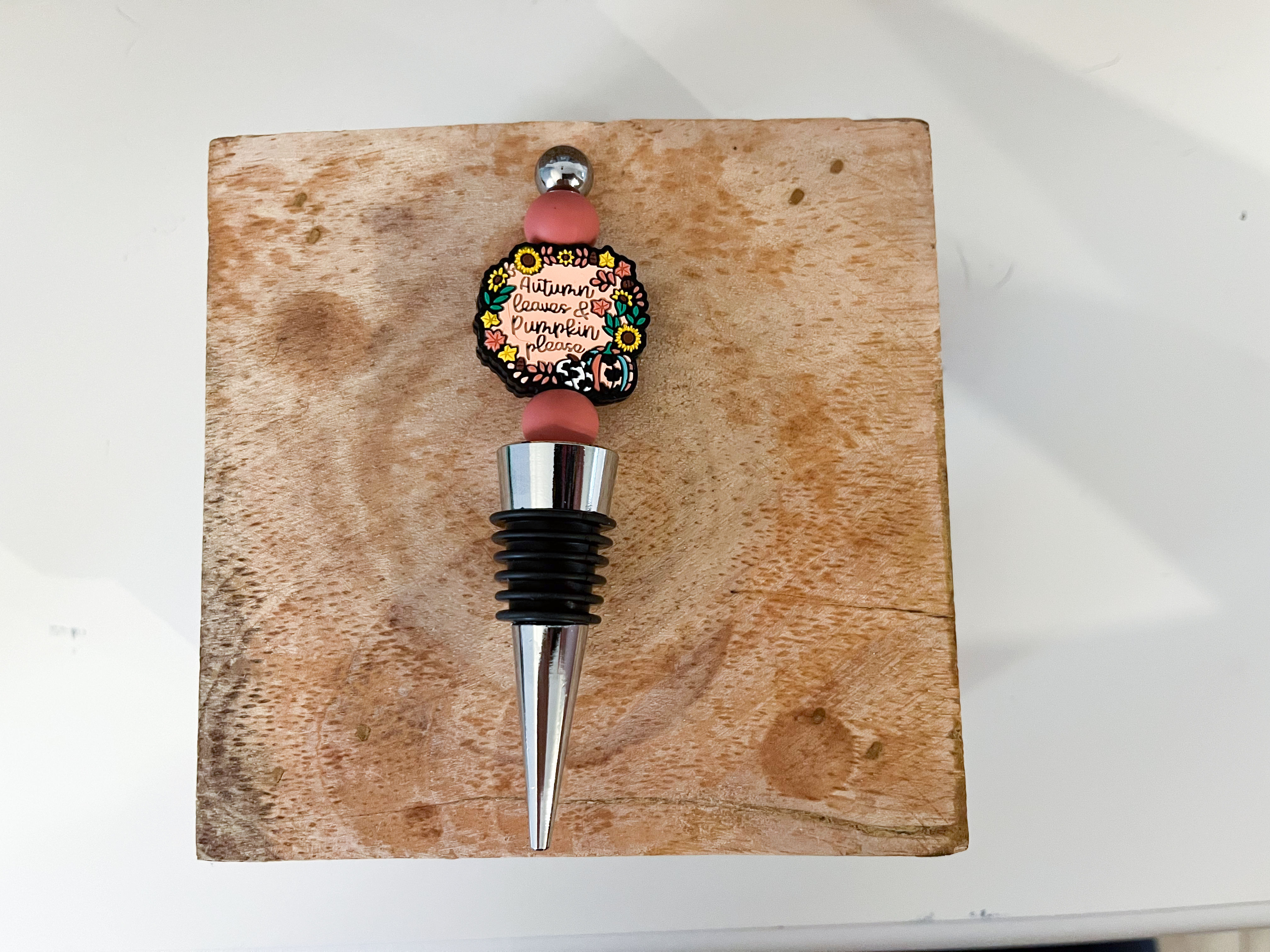 Autumn Leaves & Pumpkins Please Silicone Beaded Wine Cork / Stopper