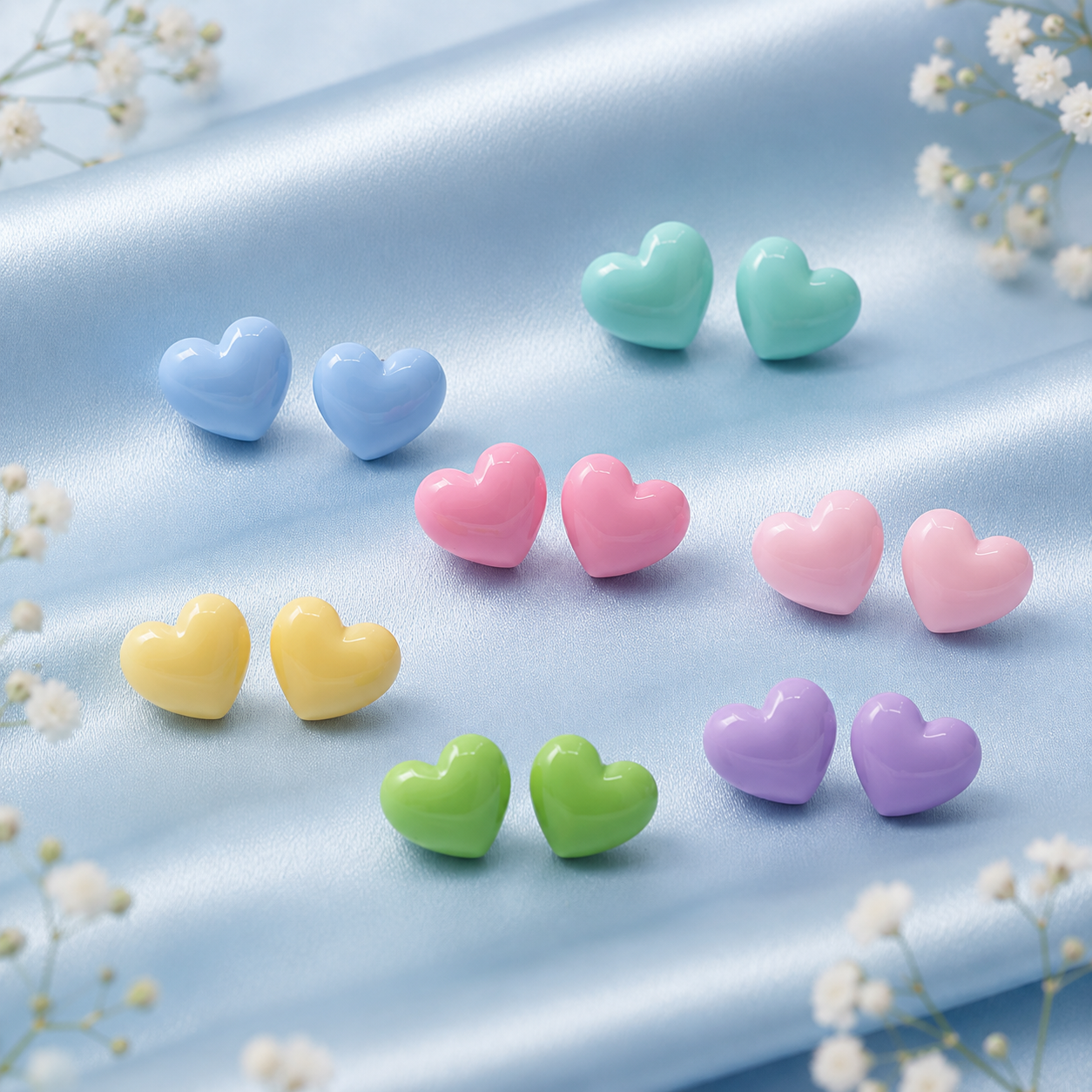 Heart Puffy Stud Earrings - Color Options