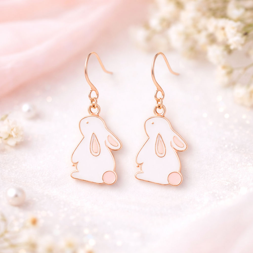 Bunny Enamel White & Pink Earrings