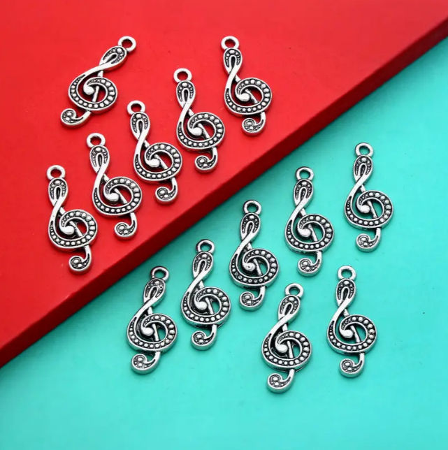 Music Note Charms Silver Earrings