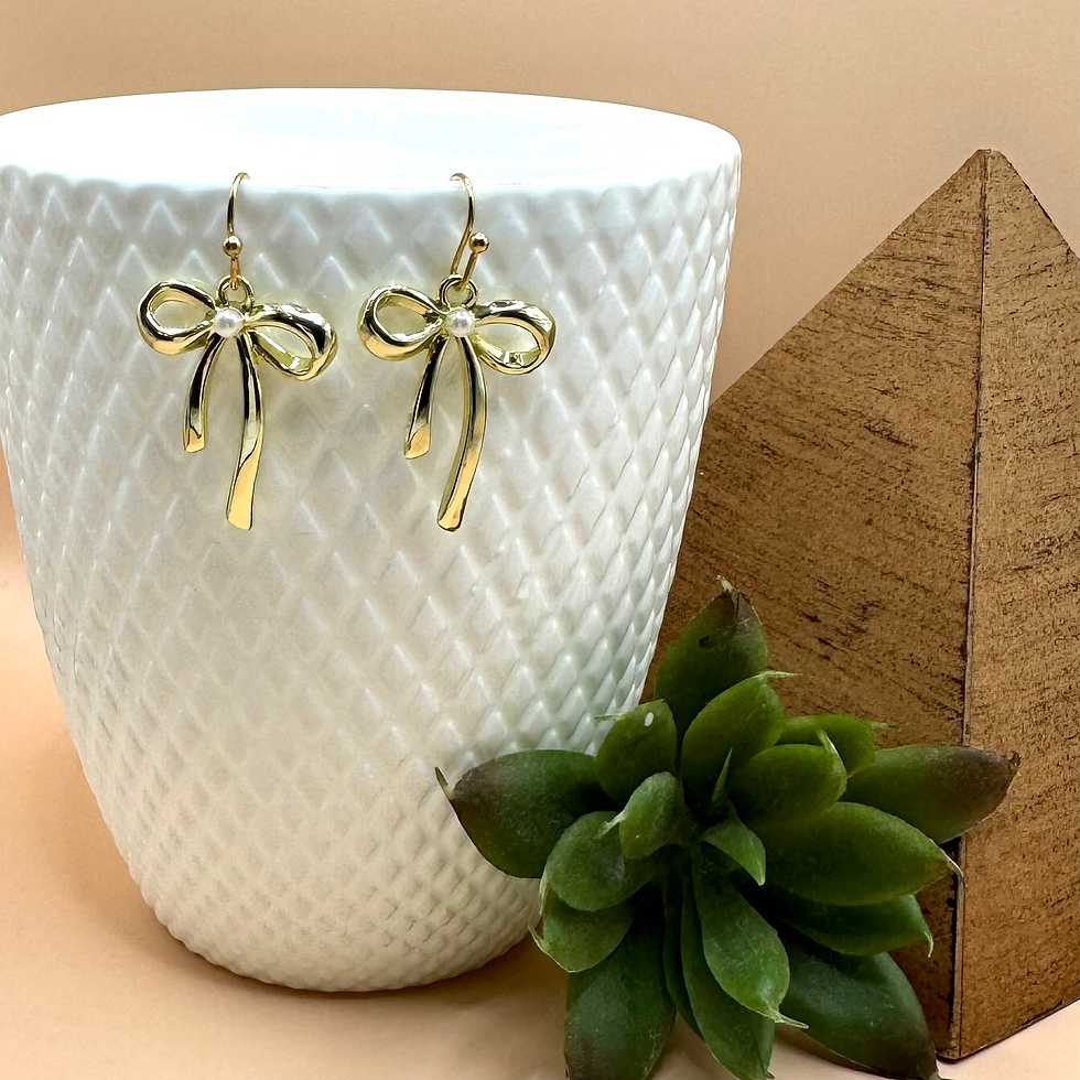 Thumbnail: Gold Bows with Stone/Pearl Earrings