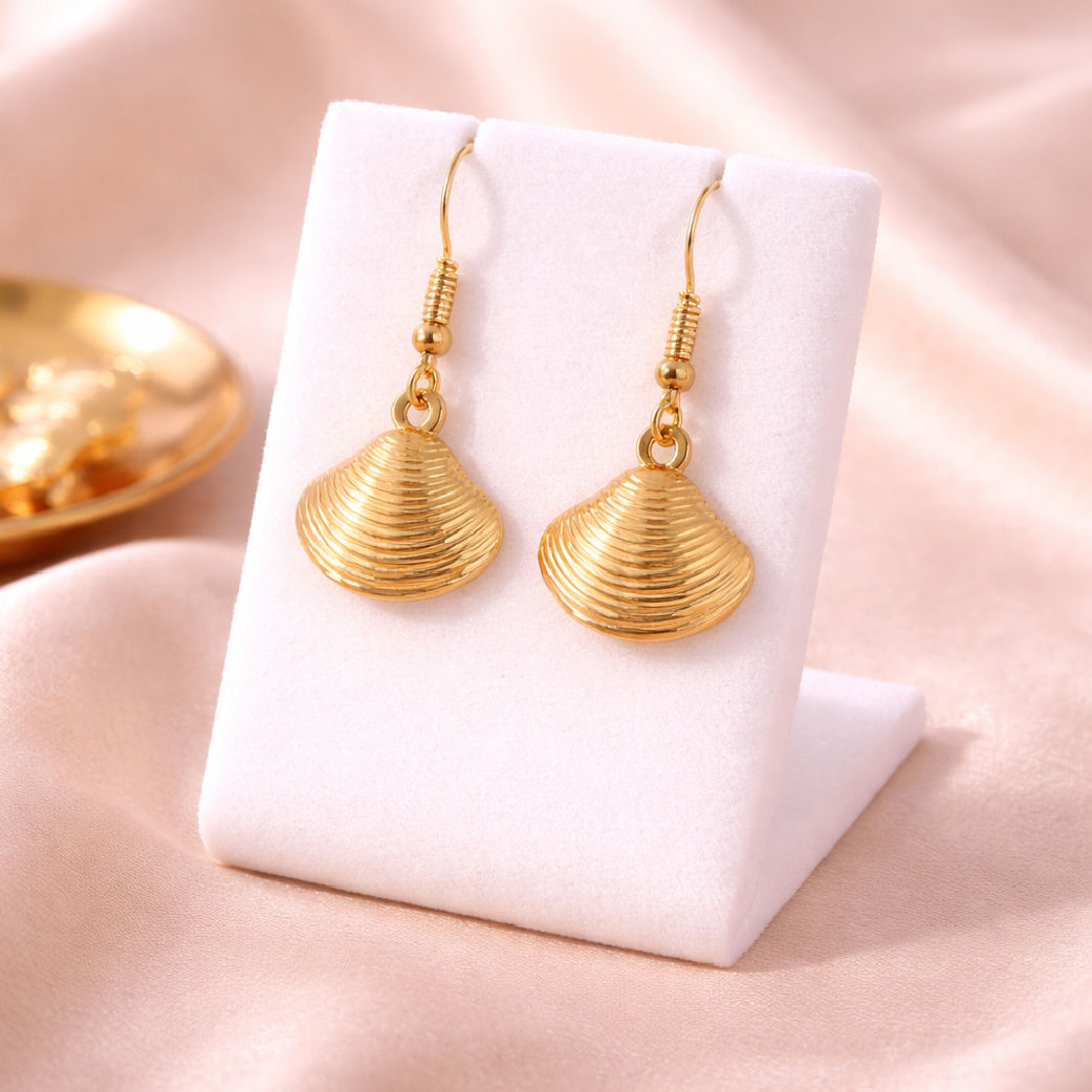 Solid Seashell Dangle Earrings - Gold or Silver