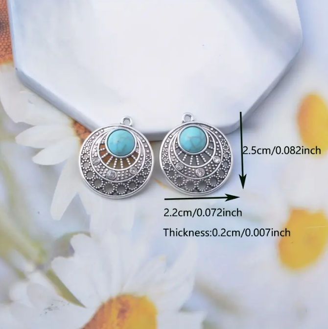 Thumbnail: Boho Vintage Discs with Blue Stone & Rhinestones Necklace