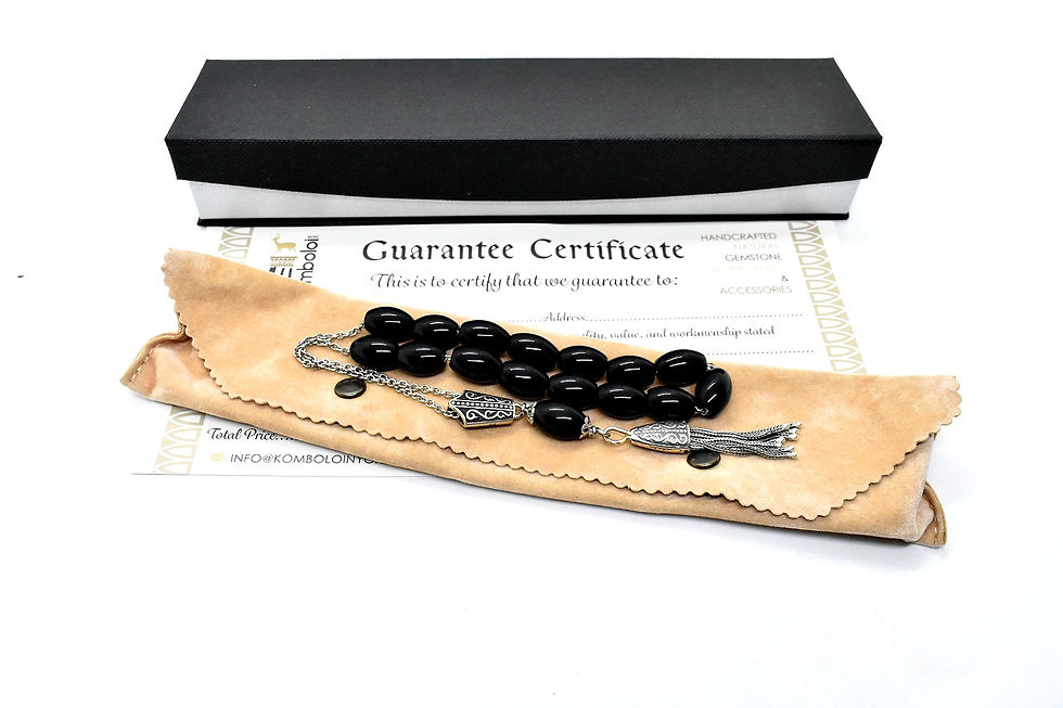 Thumbnail: Black onyx worry beads with sterling silver