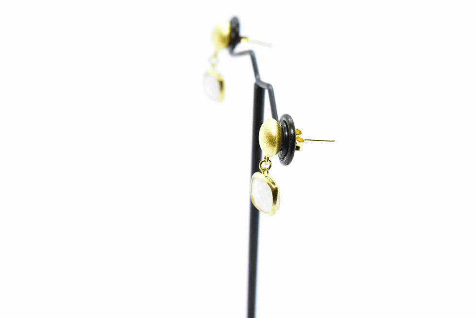 Thumbnail: Moonstone Natural Gemstone Earrings with 18K Gold covered 925 Sterling Silver