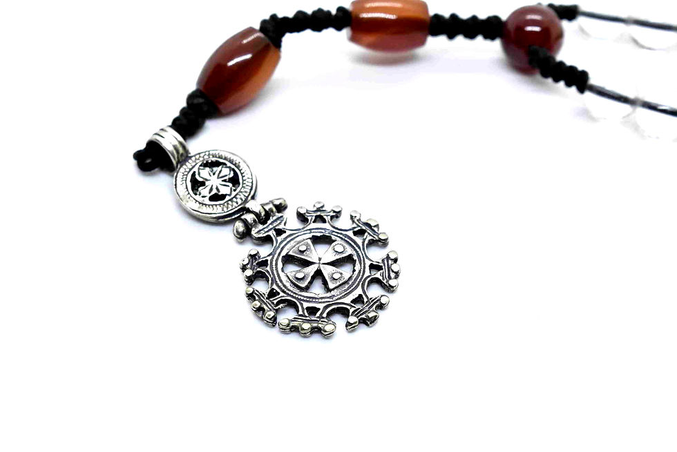 Thumbnail: Rosario Necklace made of Rock Crystal, Carnelian, & Sterling Silver Cross