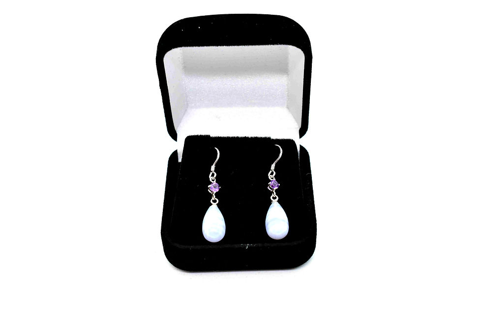 Thumbnail: Natural Chalcedony and Amethyst drop Earrings with 925 Sterling Silver