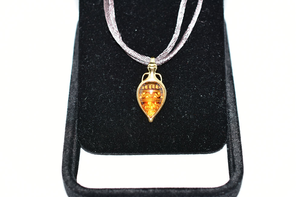 Thumbnail: Hand Engraved Natural Amber Pendant, Gold Plated on 925 Sterling Silver Setting