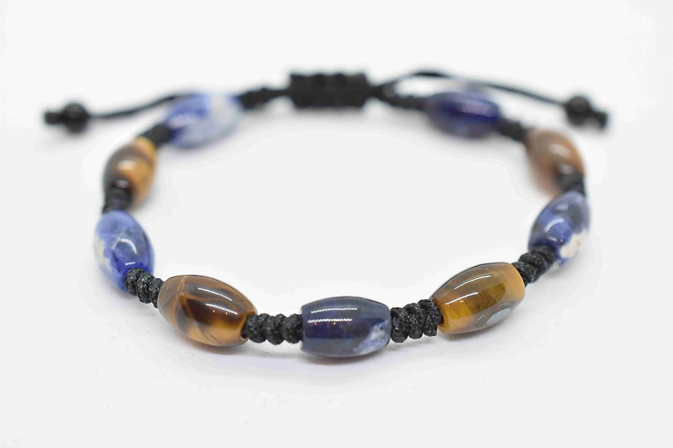 Thumbnail: Sodalite & Tiger's Eye Natural Gemstones Hand Knotted Bracelet