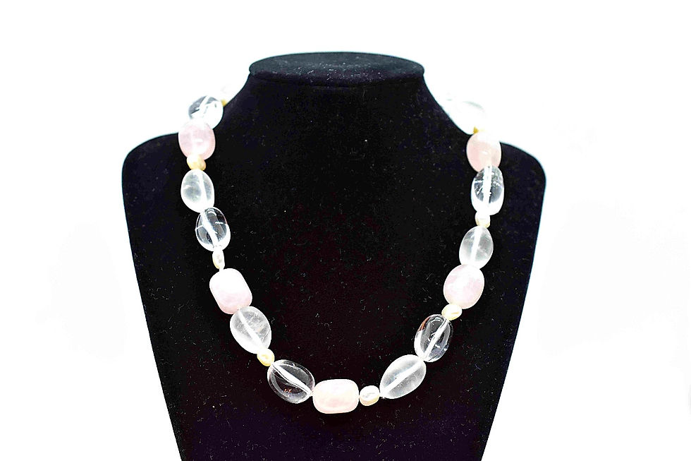 Thumbnail: Handmade Necklace made of Rose Quartz with Rock Crystal, Pink & White Pearls